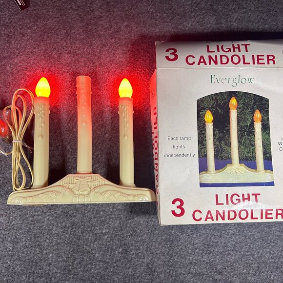 Vintage Everglow 3 Light Electric Christmas Candolier in Original Box Unsused - Picture 1 of 7